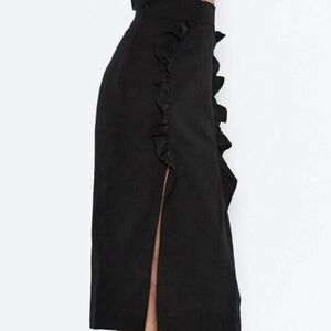 Alice McCall Mrs Robinson Pencil Ruffle Black Midi Skirt Sz0 Minimalist Luxury